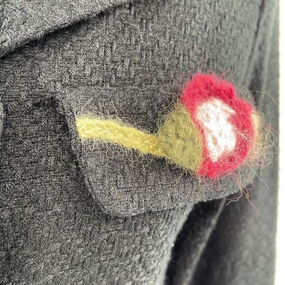 Monkey Wear vintage VTG tweed blazer suit coat jacket crochet flower black - Picture 5 of 12